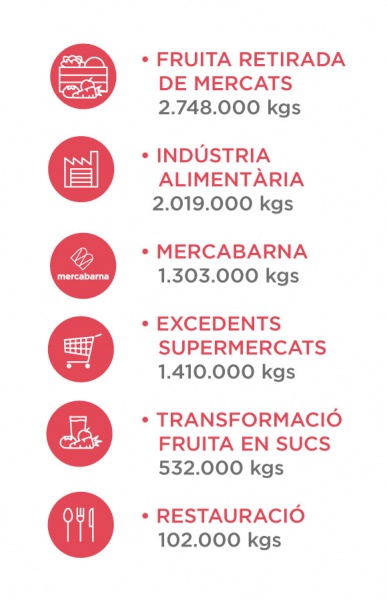 Aliments recuperats gràcies a les donacions rebudes durant l’any 2019